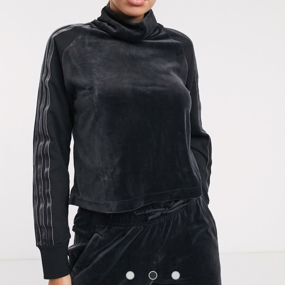 adidas Sweaters - Adidas Training Sid Black Velour Long Sleeve Turtleneck Pullover Sweater M